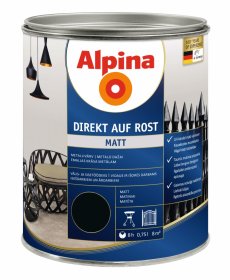 Antikoroziniai dažai ALPINA Direkt Auf Rost, Matiniai, juodos spalvos,  RAL9005, 0,75l