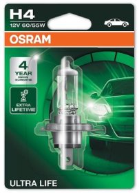Automobilinė lemputė OSRAM, Ultra Life, H4, 60/55W, 12V P43T, 1vnt