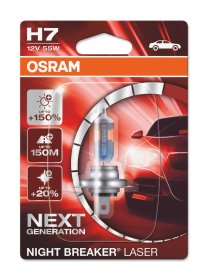 Automobilinė lemputė OSRAM, Night breaker laser +150% H7 55W 12V PX26D, 1 vnt.