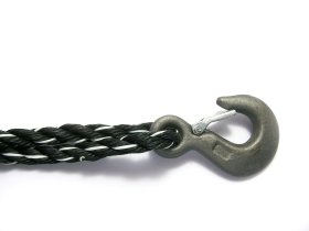 Suktas polipropileninis lynas POSAMO VAUKA, 14mm × 30m, su krovininiu kabliu, juodos/baltos spalvos