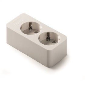 Kištukinis lizdas FAMATEL 2502, 2 vietų, su įž., su apsauga nuo vaikų, 16A/250V, baltos sp.