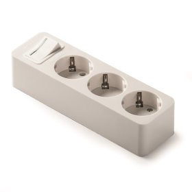 Kištukinis lizdas FAMATEL 2523, 3 vietų, su įž., su jungikliu, su apsauga nuo vaikų, 16A/250V, baltos sp.