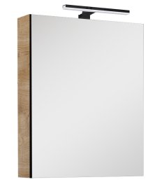 Vonios spintelė ELITA Cabinet 50, 61,8 x 50 x 12,9 cm, viršutinė, pakabinama, veidrodis su LED apšvietimu, 1 durelės, "Canela" ąžuolas/juoda sp., 168086