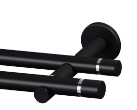 Sieninis dvigubas karnizo rinkinys MARDOM TOKYO II, 240cm ilgio, 19mm skersmens, be žiedų su segtukais, juodos spalvos