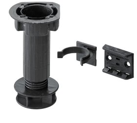 Reguliuojamoji baldų koja HETTICH, reguliuojama, plastikinė, juoda spl., d-25 mm, 100-120 mm, 4 vnt., 9149109