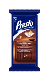 Drėgnos servetėlės mediniams paviršiams PRESTO, 72 vnt.