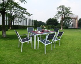 Lauko baldų komplektas NOVELLY HOME Sak-156,Y, stalas 156 x 78 x 74, 6 kėdės 62 x 55,5 x 88,5, polivudas + metalas, pilkos sp.