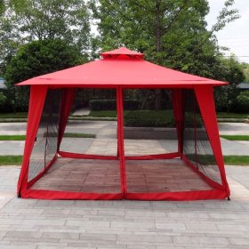 Sodo pavėsinė I3326, 3,5 x 3,5 m, su tinkleliu nuo vabzdžių, raudona, poliesteris