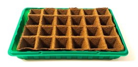 Plastikinis padėklas su durpinėmis daigyklomis (24 vnt.), daigykla 36 x 23 cm.