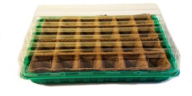 Plastikinė daigykla su dangčiu ir durpinėmis daigyklomis, (24 vnt.), daigykla 36 x 23 cm.