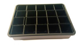 Daigų auginimo rinkinys, su išimamais plastikiniais puodeliais (20 vnt.), 33 x 26 cm.