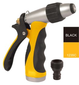 Metalinis purkštukas HERVIN GARDEN+ Hg-72935, reguliuojamos 3 laistymo funkcijos (srovė, dulksna, kūgis), minkštas reguliuojamas antgalis, saugantis nuo pažeidimų