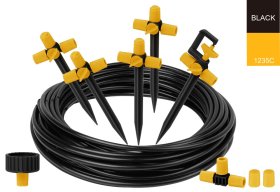 Lašinamojo laistymo sistema Micro-Drip HERVIN GARDEN+ HG-99075, komplektą sudaro: viso 10 dalių (4,6m Ø3/16 vamzdis, purkštukai, adapteris, jungtis)