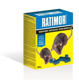 Nuodai graužikų naikinimui, vaško blokeliai RATIMOR, 200 g