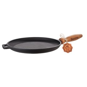 Ketaus keptuvė, blynams, matmenys 22x2,5 cm su nuimama medine rankena