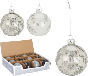 Eglutės žaisliukas, stiklinis, 2 baltos sp. skirtingi lapų dizainai, 1 vnt., 80 mm