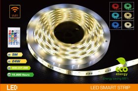 Išmaniosios šviesos diodų juostos komplektas SPECTOR LIGHT, 17612S+Tuya, LED 5m, 24W/m, IP20, RGB+W+NW+CW, dimer., valdoma telef., 12V, 90LED/m, kompl. pultas, transf. 220V-12V