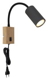 Kryptinis šviestuvas GLOBO Robby, GU10, 1x25W, 230V, su jung., 1,5 m laidas, metalinis, matinės juodos sp. su medžio imitacija, 70 x 440 x 320 mm, 57911WG