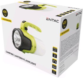 LED žibintuvėlis ENTAC En-3646, 5W + kempingo žibintas, 400 lm, IP44, pakraunamas nuo USB, komplektacijoje krovimo laidas, 138x96x178 mm