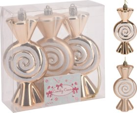 Kalėdiniai eglutės papuošimai Saldainiai, 13 cm, auksinės sp., 3 vnt.