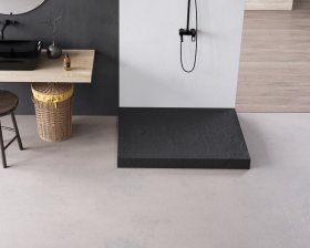Dušo padėklas HARMONY Laut Rock HAR-0047, 90 x 90 x 11,5 cm, akrilinis, juodas, kvadratinis, natūralaus akmens imitacija