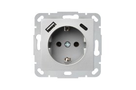 Kištukinis lizdas LIREGUS Epsilon, 1 vietos su krovikliu 3.4A 1xUSB A ir 1xUSB C, įleidžiamas, metalo sp., su įžeminimu, IUK-3-01.E/Mt