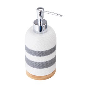 Muilo dozatorius SEPIO Oslo White, pastatomas, keraminis, baltos su pilkomis juostelėmis spl.