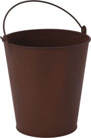 Metalinis lauko vazonas, kibiro formos, rudos sp., 13 x 13 x 14 cm.