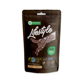 Skanėstas šunims NATURE'S PROTECTION LIFESTYLE, antienos ir menkės suktinukai, 75g