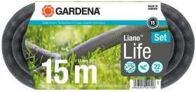 Tekstilinės žarnos rinkinys GARDENA Liano™ Life, (13 mm - 1/2) 15 m, komplekte purškimo antgalis ir čiaupo jungtys 18225/18220