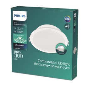 Montuojamas šviestuvas panelė PHILIPS Meson, įleidžiama, LED 20 W, 3000 K, 2100 lm, apvali, baltos sp., 190 mm skersmens