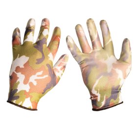 Poliesterinės pirštinės HERVIN SPV008, kamufliažinės, aplietos poliuretanu 