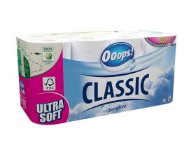 Tualetinis popierius OOOPS! Classic Sensitive, 3-jų sluoksnių, 16 rit.