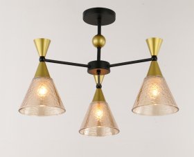 Pakabinamas šviestuvas BALTIK GAISMA K90020/3 Bk/Gd, E27, 3 x 60W, juodos/aukso sp., metalas+stiklas, 580 x 380 mm