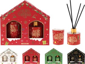 Kalėdinis dovanų rinkinys, namų kvapas 40 ml ir žvakė, 4 skirtingi kvapai