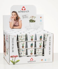 Kambarinis keraminis vazonas SCHEURICH CACTI (870/07), baltos sp., skersmuo 7 cm.