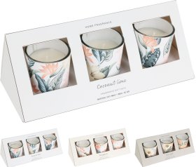 Kvapnių žvakių rinkinys, 3 vnt., stikliniame indelyje, 3 skirtingi kvapai