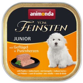 Konservuotas šunų ėdalas VOM FEINSTEN Puppy, jauniems šunims, su paukštiena ir kalakutų širdimis, 150g