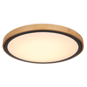 Lubinis LED šviestuvas GLOBO Bruno, 24W, 230V, 2400lm, 3000/4500/6000K, šviesos sp. keičiama jungikliu, metalas juodas, rėmas medžio, 437x110 mm, 41764-24