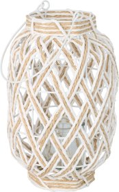 Žibintas, su metaline rankena, baltos ir smėlinės sp., aukštis 30 cm