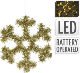 Kalėdinė šviečianti dekoracija Snaigė, 32 cm, auksinės sp., pakabinama