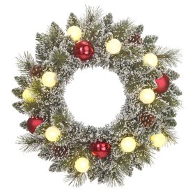 Kalėdinis vainikas NOVELLY HOME, Scotch Pine, su žaisliukais ir kankorėžiais, LED lemputės, baterijos maitinimas su laikmačio funkcija, 45cm