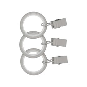 Karnizo žiedai SANTIM, 19 mm skersmuo, 10 vnt./pak., tylūs, metaliniai, su segtukais, spl. matinė/pilka