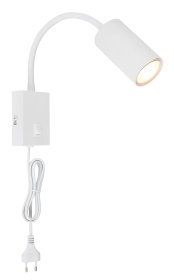 Kryptinis šviestuvas GLOBO Robby, GU10, 1 x 25W, 230V, su jungikliu, su 1,5 m ilgio laidu, metalinis, baltos sp., 70 x 440 x 320 mm, 57911WW