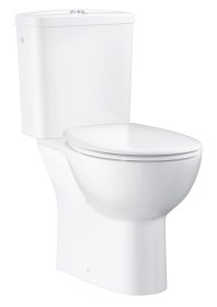 Klozetas GROHE BAU CERAMIC, pastatomas, tyliai nusileidžiantis dangtis su lengvo nuėmimo f-ja, berėmis, horizontalus nubėgimas, įvadas karinis/dešninis, vandens nuleidimas 3/6 L, baltas, 39496000