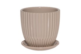 Kambarinis keraminis vazonas 4Living Curly, su lėkštute, smėlio sp., 15 x 15 x 15 cm.