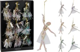 Kalėdinė dekoracija Balerina, pakabinama, skirtingų sp. (skaidri, žalia, rožinė), 3 skirtingi dizainai