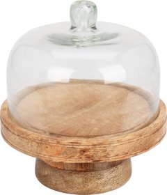 Tortinė, medinis padėklas ir stiklinis gaubtas, 19 x 17 cm