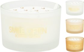 Žvakė, stikliniame indelyje, 7 x 7 x 5 cm, 3 skirtingos sp.