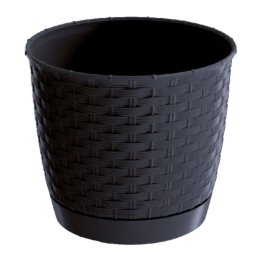 Plastikinis lauko vazonas RATOLLA, su padėklu, juodos sp., vazono skersmuo 25 cm.